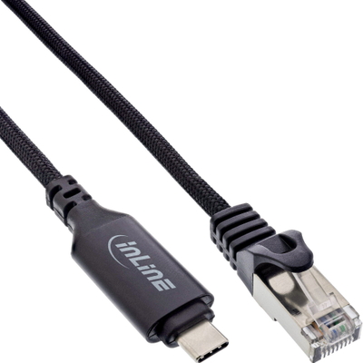 Мрежен кабел InLine USB 3.2, USB C во RJ45, гигабитен, 5m, црн