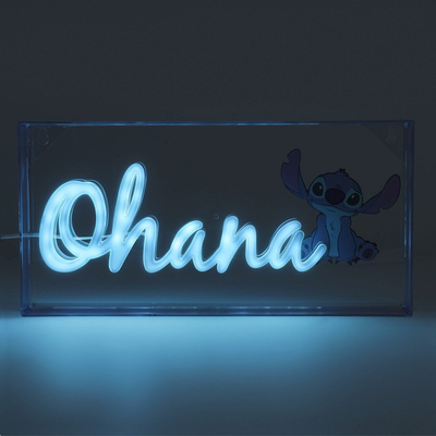 Dritë LED neon Disney Stitch Ohana, 15 x 30 cm, USB, blu