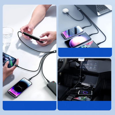 USB кабел Џојрум 4 во 1 JR FC1A1, 1.2m, USB A во Лајтнинг 2x USB C Микро USB, сива