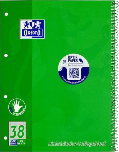 Fletore spirale Oxford Left-Handed A4+, katrorë, 80 fletë, shumëngjyrëshe