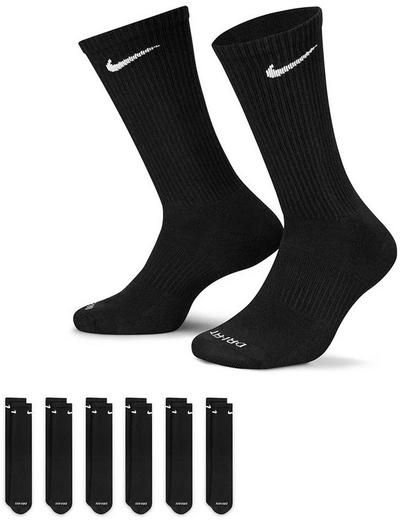 Чорапи Nike Everyday Plus Cush SX6897 010, пакување 6 пара, технологија Dri FIT, црни