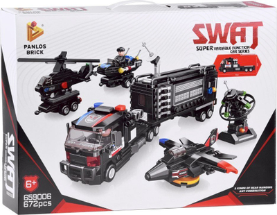 Сет за градење PANLOS Brick SWAT 659006, 672 парчиња, 6 во 1, црн