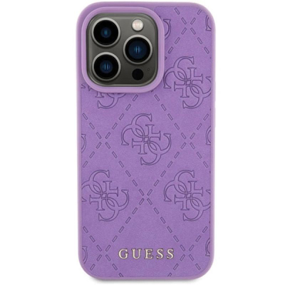 Mbulesë telefoni Guess Leather 4G Stamped për iPhone 15 Pro, eco-leather, vjollcë