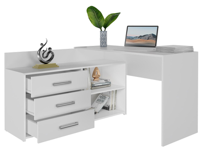 Tavolinë kompjuteri Topeshop DANY WHITE SET, me komodinë anësore, 3 sirtarë, e bardhë