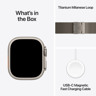 Apple Watch Ultra 3 Cellular 49mm Natural Titanium Case with Natural Titanium Milanese Loop, Medium