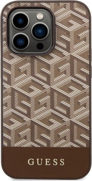 Kapak telefoni Guess GCube Stripes MagSafe, për iPhone 14 Pro, kafe