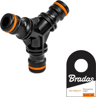 Lidhës trefish për tuba uji Bradas ECO PWB2210, quick connector, plastik, i zi