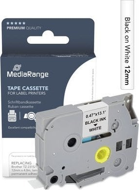 Rrip etiketash MediaRange MRBTZ231S, 12mm 4m, i bardhë me shkrim të zi