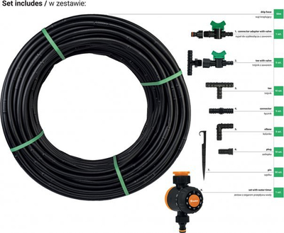 Set ujitje Water Flow Drip Hose 50m, me timer