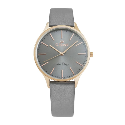 Orë gocash G. Rossi 10317A8-1B3, quartz, rrip lëkure, gri rose gold