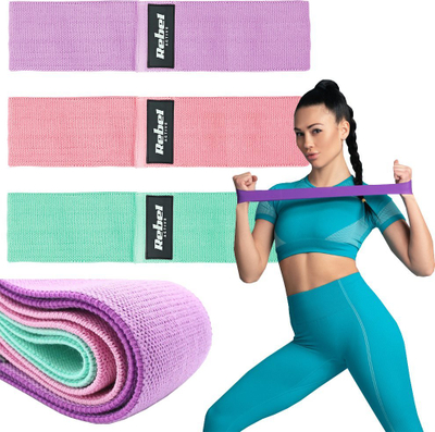 Shiritë elastikë për ushtrime Rebel Fabric, set 3 copë, rezistencë 27-55kg, shumëngjyrëshe
