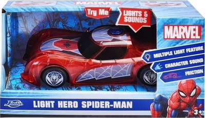 Makina lodër Jada Toys Marvel Light Hero Spider Man, 15 cm, me fërkim, me drita edhe zë, shumëngjyrëshe