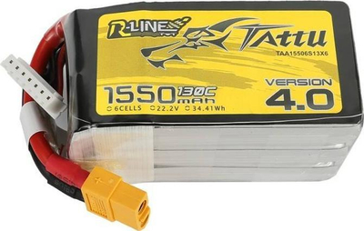 Bateri LiPo Tattu R-Line 4.0 6S1P, 1550mAh, 22.2V 130C, e verdhë