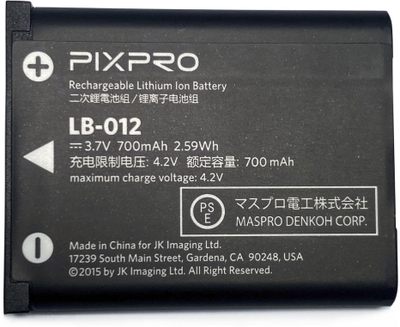 Bateri për aparat fotografik Kodak Pixpro LB-012, 3.7V, 700mAh, e zezë