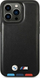 Mbulesë telefoni BMW Leather Stamp Tricolor MagSafe për iPhone 14 Pro 6.1", lëkurë natyrale, e zezë