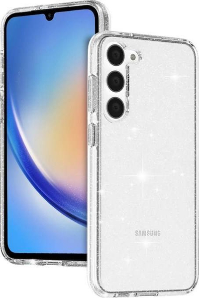 Kllëf telefoni Crong Glitter për Samsung Galaxy A34 5G, silikoni Anti Shock, transparent me shkëlqim
