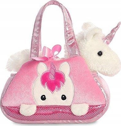 Set lodër Aurora World Fancy Pal Peekaboo Unicorn 32795, pelush njëbrirësh, çantë rozë shkëlqyese