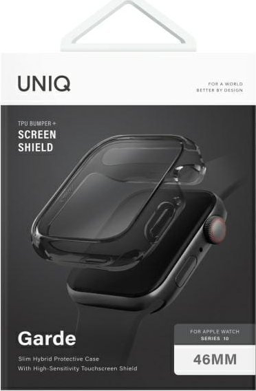 Заштитна каса Uniq Garde за Apple Watch 46mm, TPU PC, со заштита за екран, црна smoked