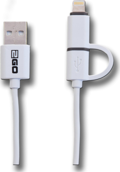 Kabllo USB 2GO 795637, USB A në microUSB Lightning, 1 m, e bardhë