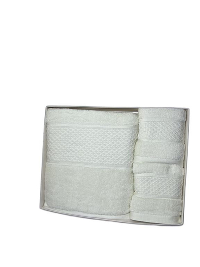 Set Peshqir 35*75cm 2pcs+70*140cm 1pcs 3/1, jeshile/bardhë. UNIMIKS