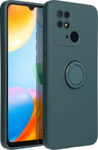 Mbulesë silikoni me ring për Xiaomi Redmi 10C, me unazë që rrotullohet, jeshile