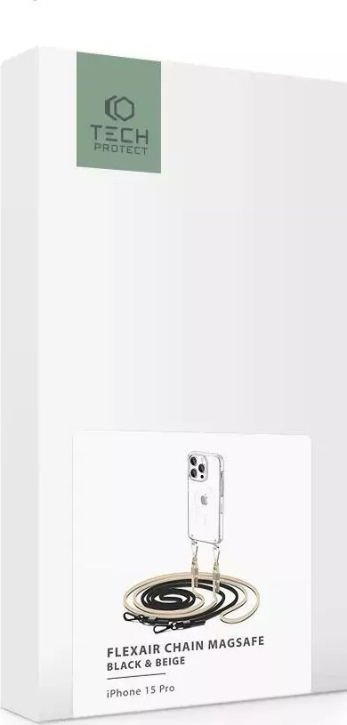Kllëf telefoni Tech-Protect Premium FlexAir Chain MagSafe, për iPhone 15 Pro, me varëse, transparent