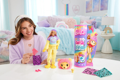 Kukull Barbie Cutie Reveal Cozy Cute Tees Lion Hope, me aksesorë, flokë bionde me vija lejla