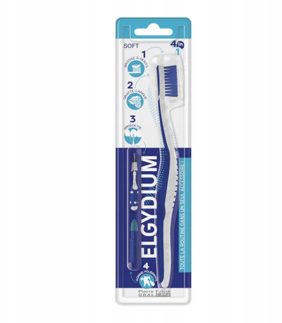 Furç dhëmbësh Elgydium 4in1 Soft, set 3 copë, blu me të bardhë