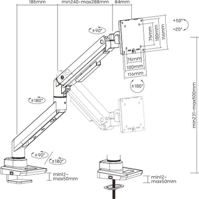 Krah monitori LevelOne Equip 650181, 17-49", 20kg, i bardhë