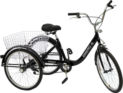 Рехабилитациски велосипед Enero, 3 тркала, 24", со корпа, црн