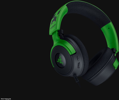 Слушалки за гејминг Razer Kraken V4 X Minecraft Edition, со кабел, USB Type C USB Type A, црни зелени