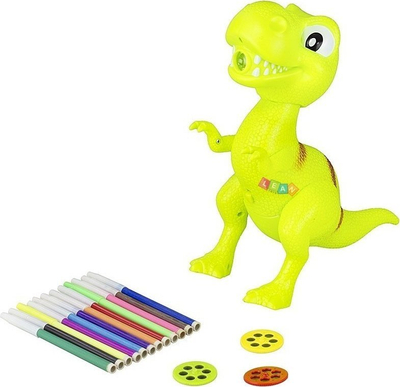 Projektor vizatimi për kalamaj T-Rex dinosaurus, 18 figura, 12 lapsa me ngjyra, shumëngjyrësh