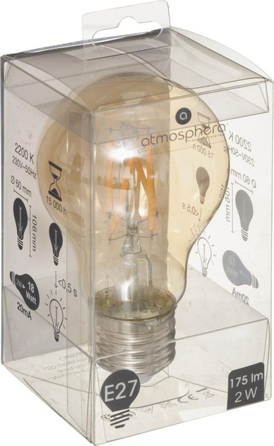 Llampë LED Atmosphera Amber Straight, 2W, E27, ngjyrë amber