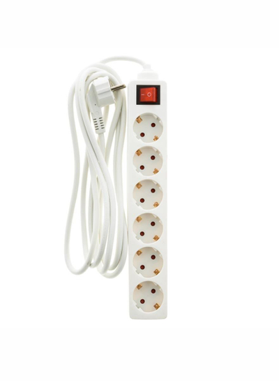 Zgjatëse elektrike OKKO 6 presa, 5 m, me ndërprerës, e bardhë