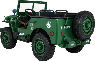 Makinë lodër elektrike Jeep Willys Military, 12V, 3 vende, jeshile ushtarake