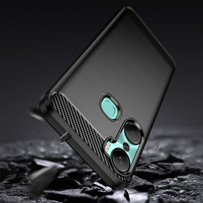 Maskë telefoni Hurtel Carbon Case për Infinix Hot 12 Pro, silikoni fleksibël, efekt karboni, e zezë