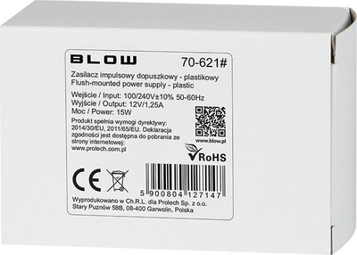 Furnizues energjie Blow 70-621, 12V 1.25A, 15W, i bardhë