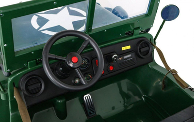 Makinë lodër elektrike Jeep Willys Military, 12V, 3 vende, jeshile ushtarake
