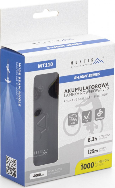 Dritë për biçikletë Montis MT110, LED, USB C, e zezë
