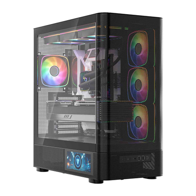 Kuti gaming MODECOM Volcano AQ400 ARGB, MIDI Tower, 4 ventilatorë ARGB, e zezë