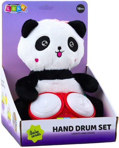 Lodër pelushi panda me daulle, drita LED, tinguj muzikorë, bardh e zezë