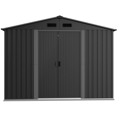 Shpi kopshti metalike Saska Garden 259x257x202 cm, çelik i galvanizum, gri e errët