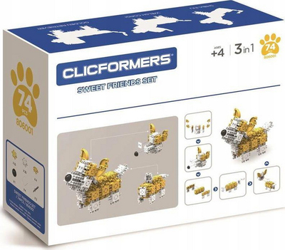Set lodër me blloqe ndërtimi për kafshë Clicformers Sweet Friends Set, 74 pjesë, i verdhë / i bardhë 