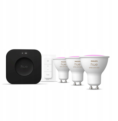 Set ndriçimi smart Philips Hue White and Color Ambiance, Hue Bridge Pro, 3x GU10 LED, Dimmer Switch, i bardhë
