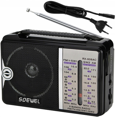 Radio portabël Soewel RX-606AC, 230V dhe bateri, FM AM SW, i zi