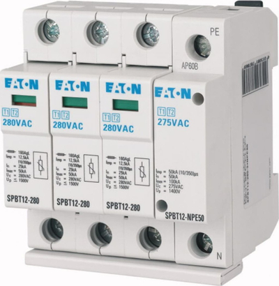Arrestues mbingarkese Eaton SPBT12 280 3+NPE50, për panel shpërndarës, trefazor