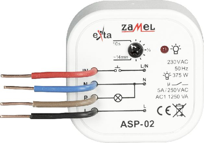 Koha-matësi Zamel ASP-02, 230V AC, rele kohe për shkallë, i bardhë