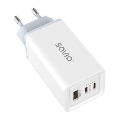 Karikues rrjeti Savio LA-07, 65W GaN, Quick Charge 4.0 Power Delivery 3.0, i bardhë
