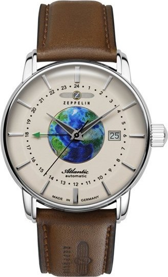 Orë burrash Zeppelin Atlantic GMT 8468-5, automatike, mban ujë deri në 5 bar, kafe e errët