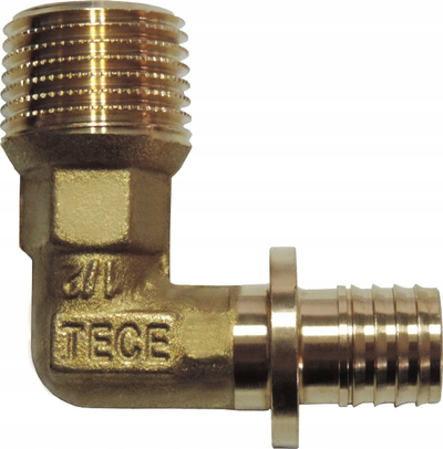 Kënd tubi Tece 90° prej mesi, 25mm, filetë mashkullore 1", bronzi